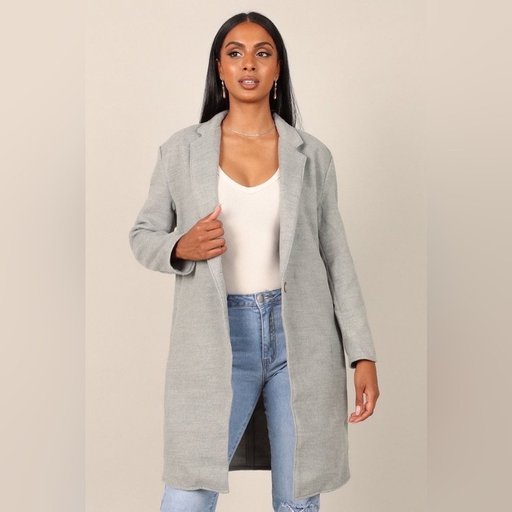 NWT Petal & Pup Long Grey Coat Lightweight Single Button Collared Coat - Picture 1 of 9